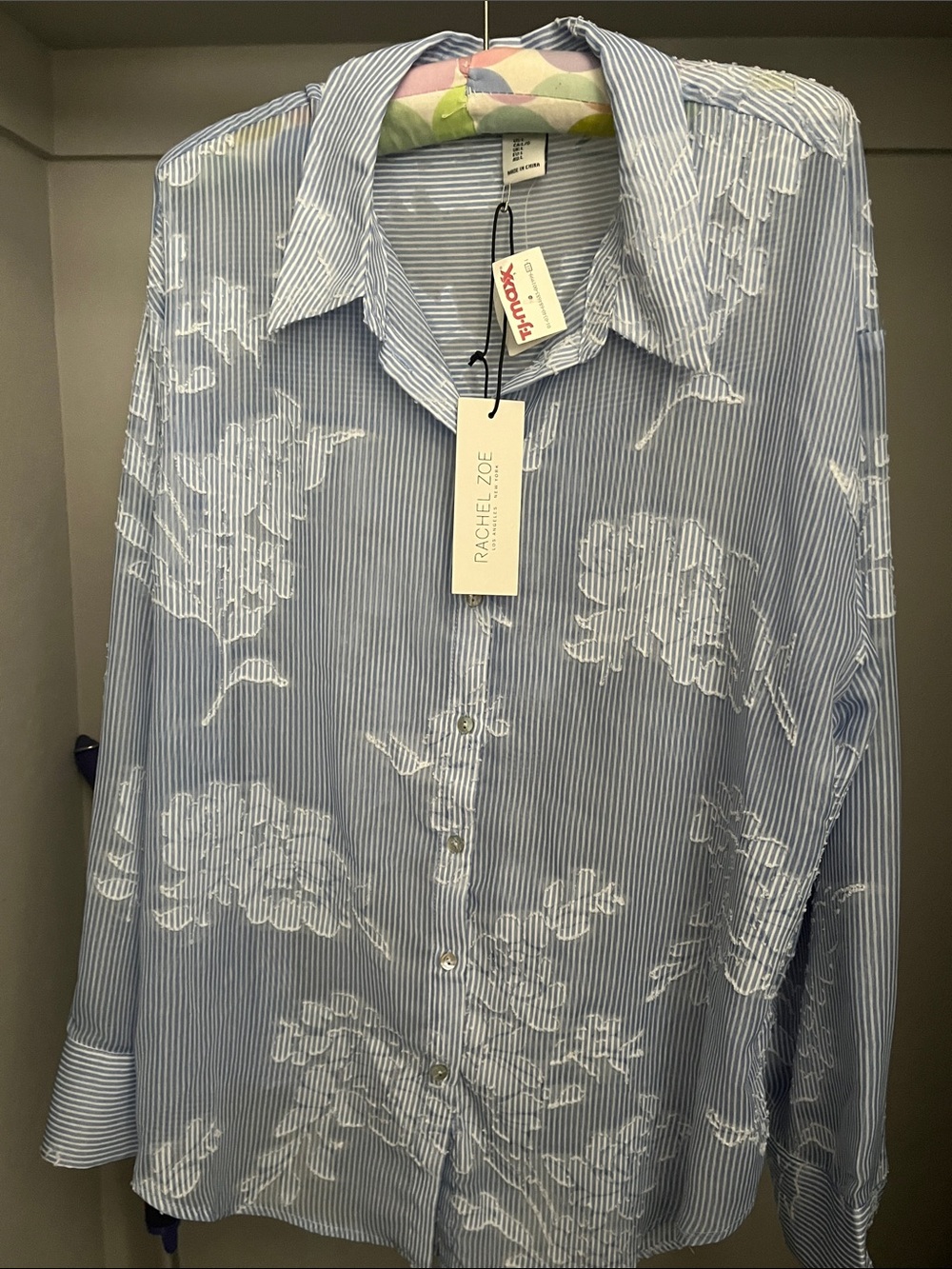 Rachel Zoe Light Blue & White Floral Stripe Button-Up Shirt